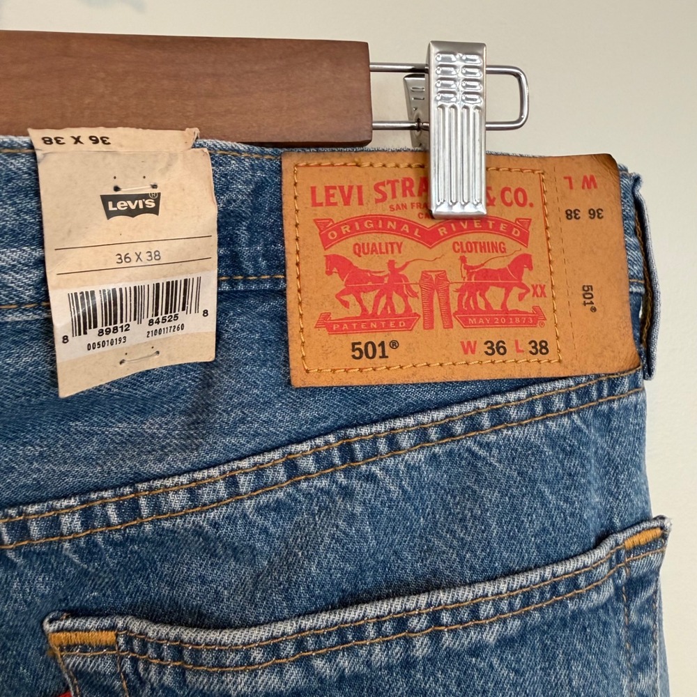 Levi's 501 Original Jeans 36x38 Blue Tall Straight Leg Button Fly Denim